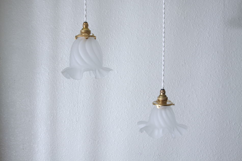 ヴィンテージ 青色フリル付きベル型ペンダントライト ヴィンテージ