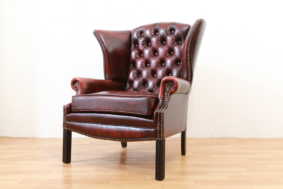 チェスターフィールド オックスブラッドレザー ウィングバックチェア
