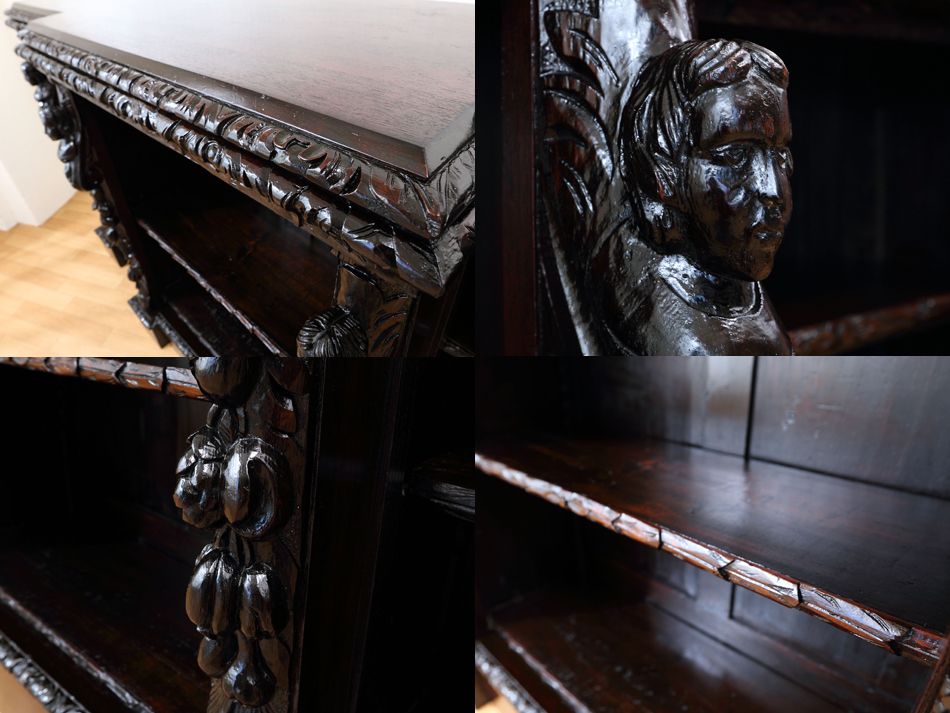 ヴィクトリアン カービングオーク グリーンマン オープンブックケース