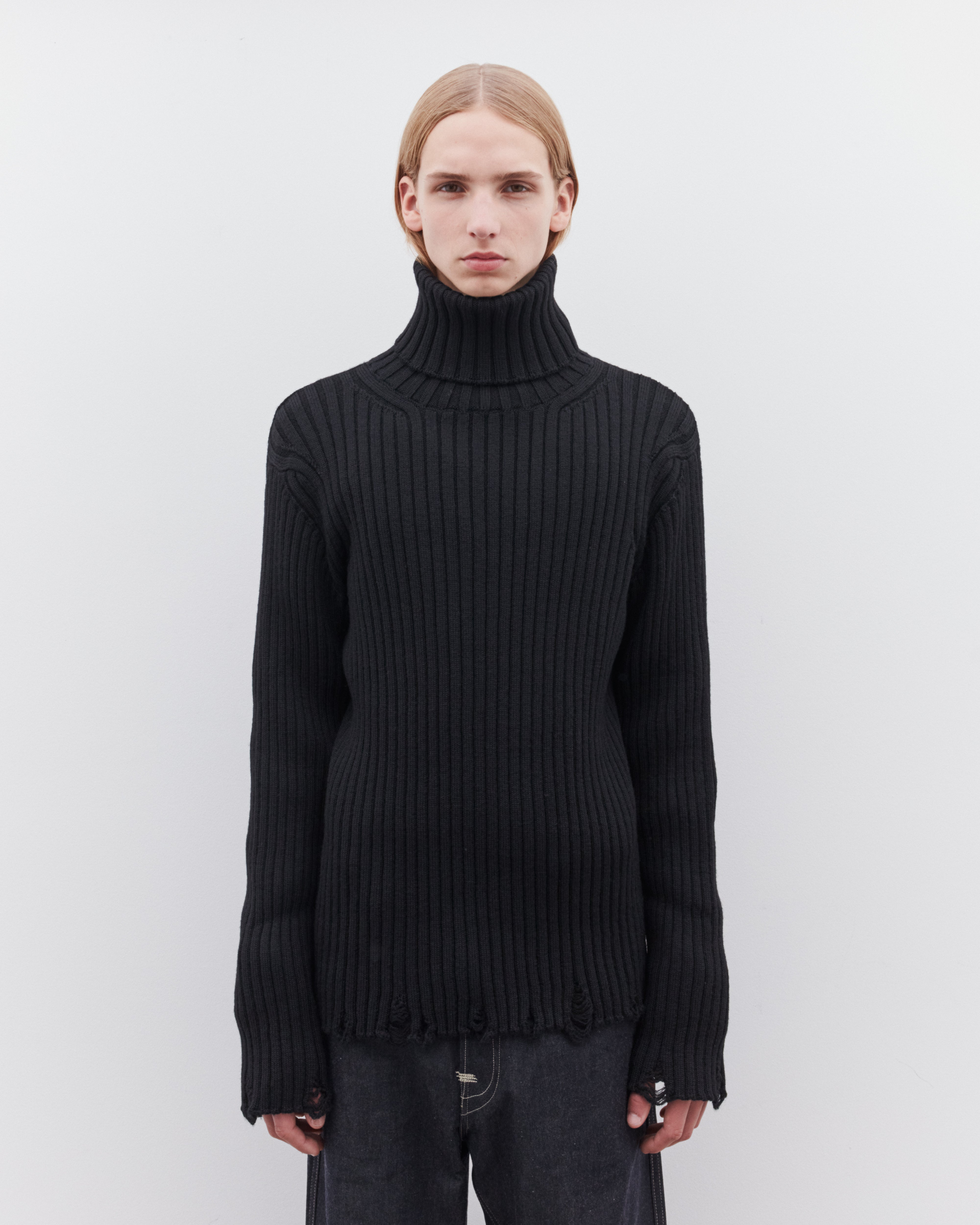 Junya Watanabe MAN: Men's Raw Edge Turtle Neck Sweater (Black