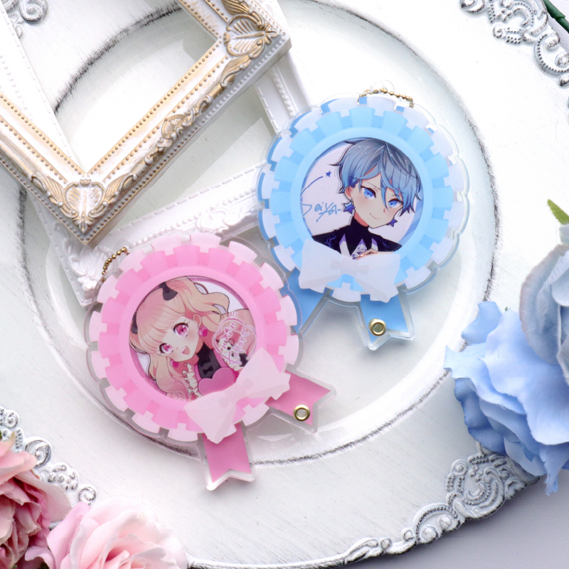 缶バッジアクリルフレーム ウェディングロゼット ピンク| FUKUYA