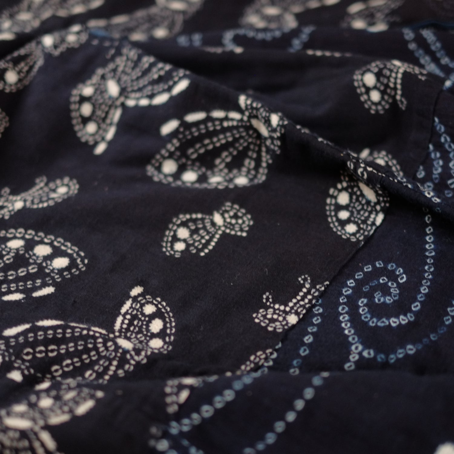 時代 浅舞・横手絞り 藍染木綿着物 仕付糸付（明治期頃） – 逢季荘