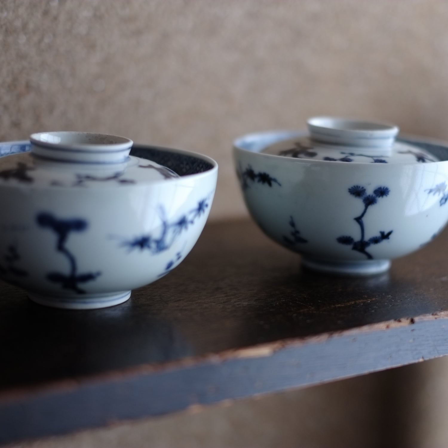 02241 古伊万里色絵蓋付茶碗十客 古伊万里 松竹梅文蓋付茶碗(