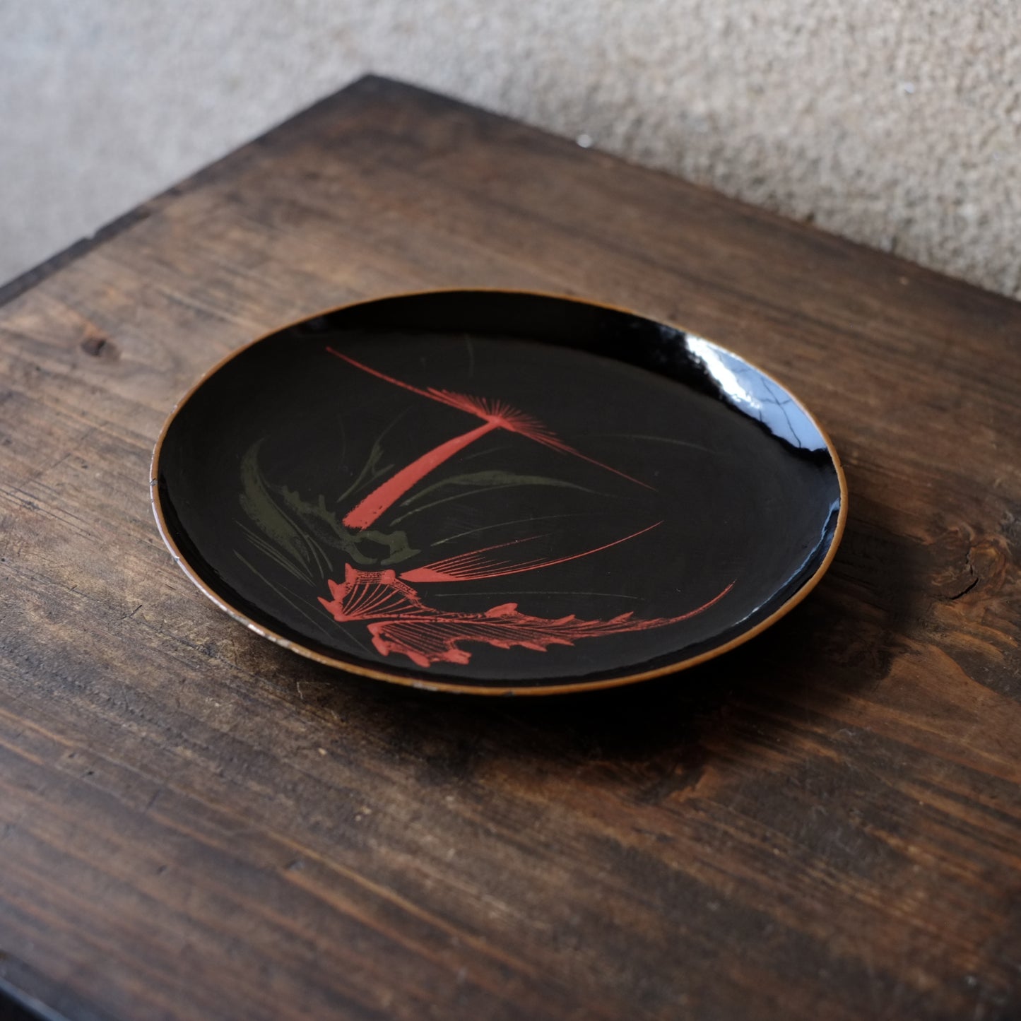 時代 浄法寺塗底青漆 薊図 絵漆絵平皿（江戸後期-明治初期） – 逢季荘