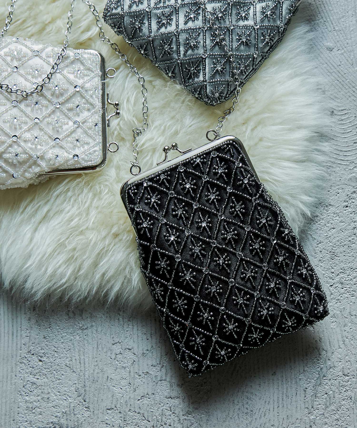 ビーズ刺繍がま口パーティーサコッシュバッグ｜パーティーバッグ