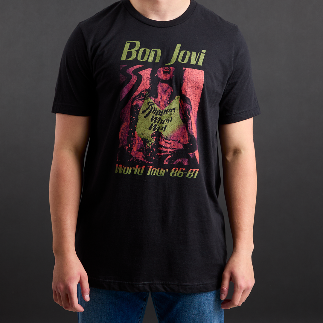 Slippery When Wet Vintage World Tour Black T-Shirt - Bon Jovi