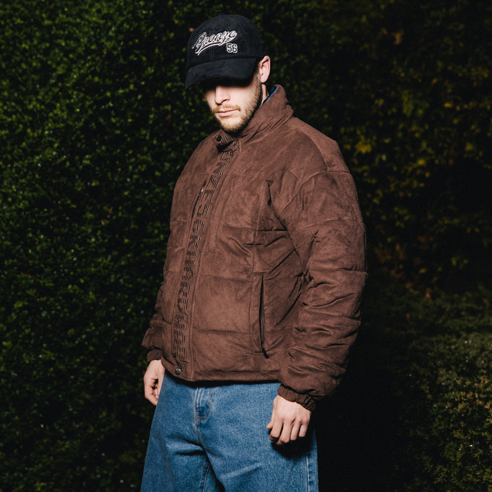 FAUX SUEDE PUFFER JACKET BROWN – BRONZE56K