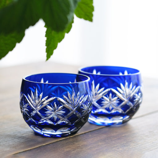 星剣菱 丸ぐい呑 青 100ml｜木本硝子 — KIMOTO GLASS TOKYO