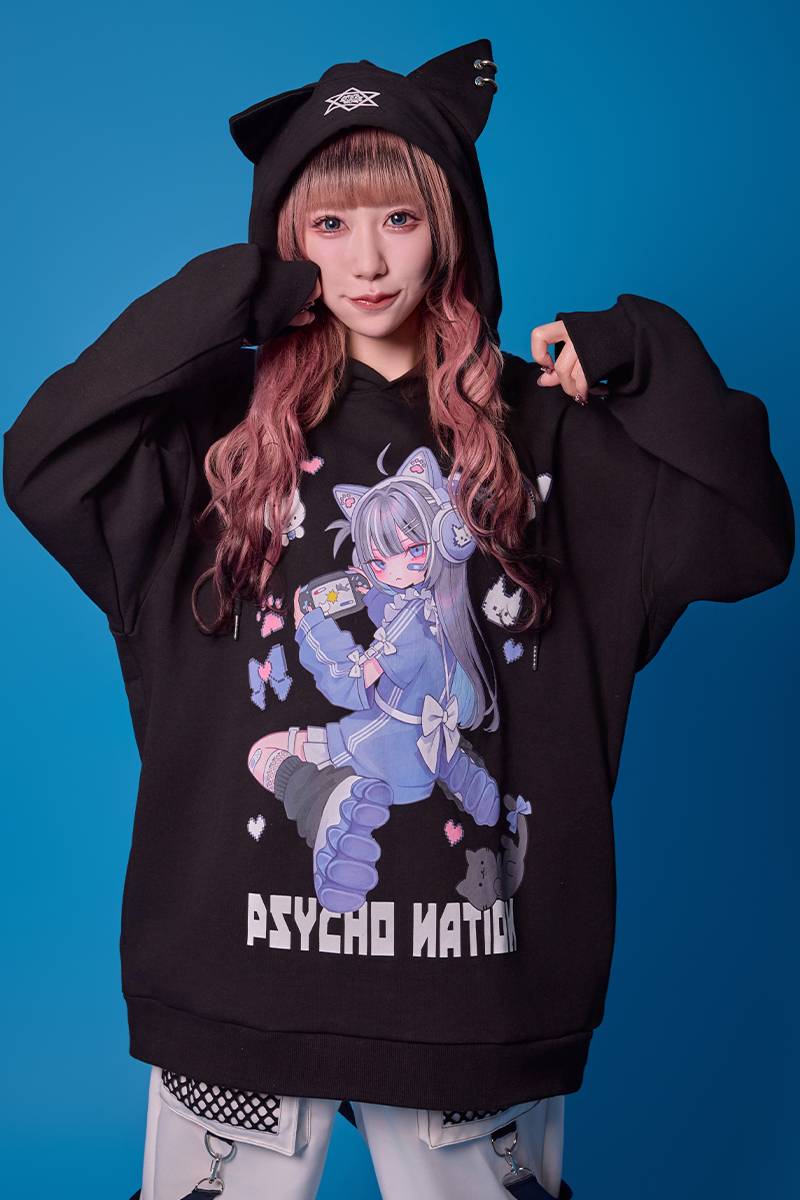 寝田ルネ×PSYCHO NATION(サイコネーション) ゲーマーパーカー - Black