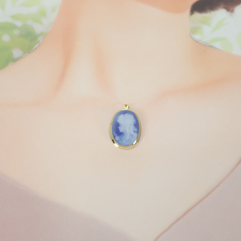 デザインジュエリー カメオ ブローチ K18イエローゴールド ブルー