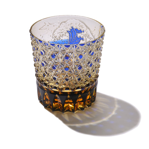 江戸切子 伝統工芸士 木村泰典 作 富嶽三十六景「神奈川沖波裏」に菊籠