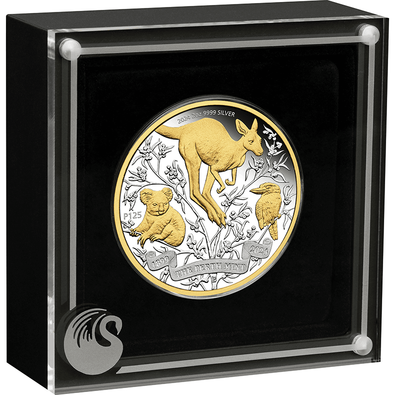 オーストラリア 2024年 パース造幣局創立125周年 2ドル銀貨金メッキ付