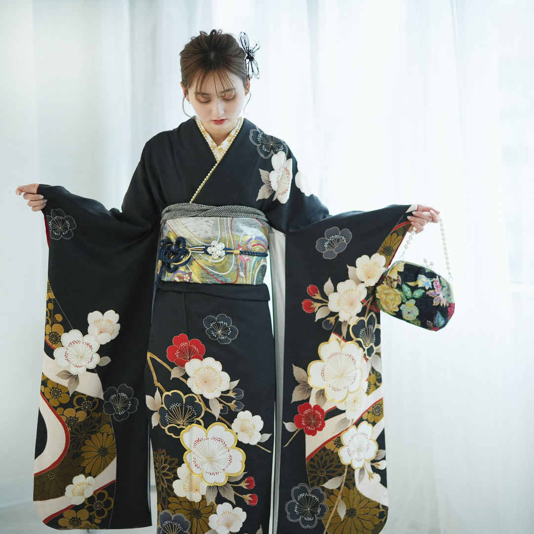 レンタル】振袖 着物セット 正絹着物+正絹袋帯 成人式 晴れ着 往復送料