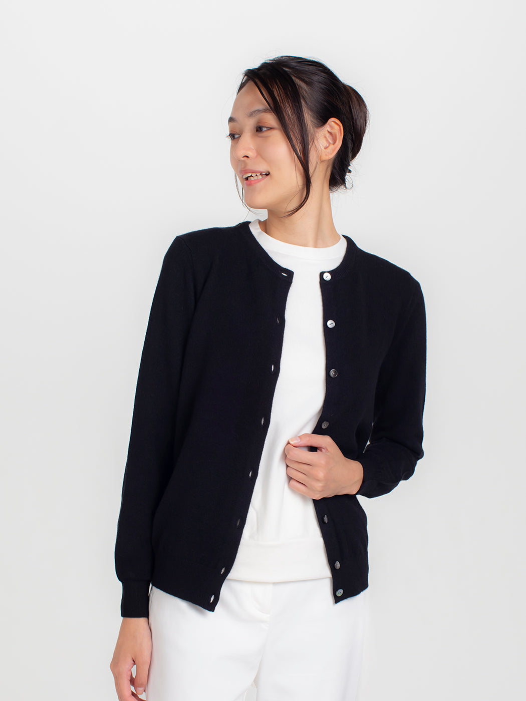 日本製】カシミヤ100% ベーシック クルーネック カーディガン レディース