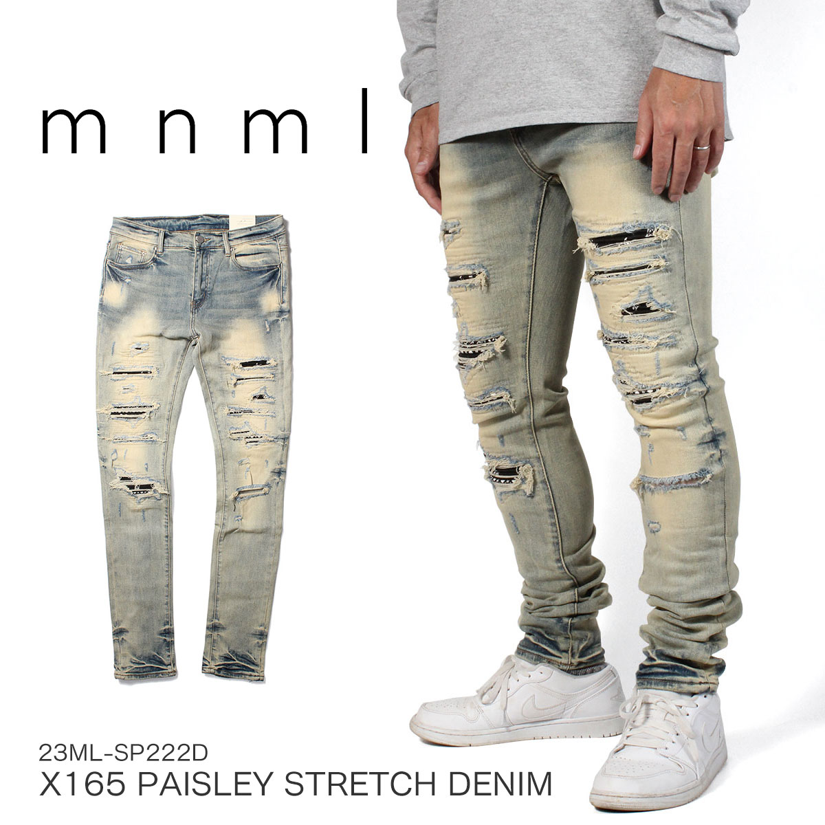 楽天市場】mnml ミニマル X165 PAISLEY STRETCH DENIM BLUE クラッシュ