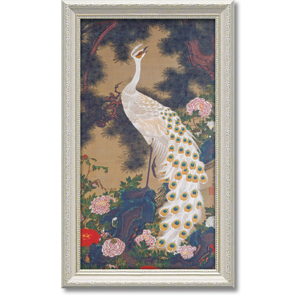 楽天市場】【スーパーSALE半額】版画 絵画 名画 日本画 老松孔雀図