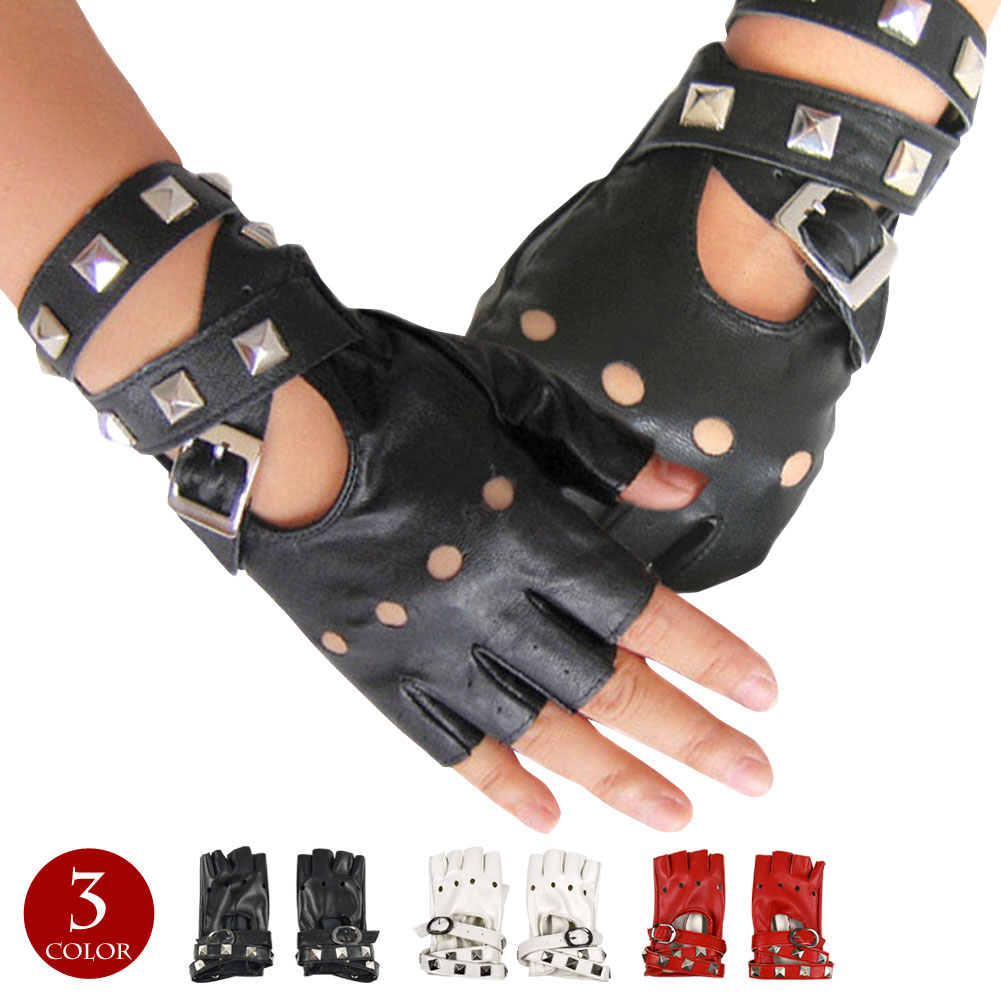 楽天市場】【即納】スタッズ＆ベルト付き フィンガーレスグローブ 合皮
