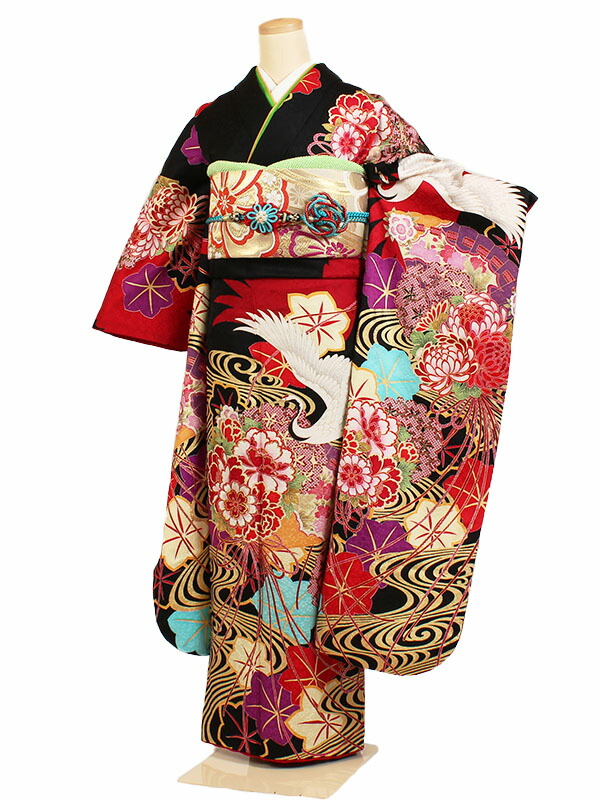 楽天市場】【レンタル】【振袖レンタル Kansai 山本寛斎 黒流水飛翔鶴