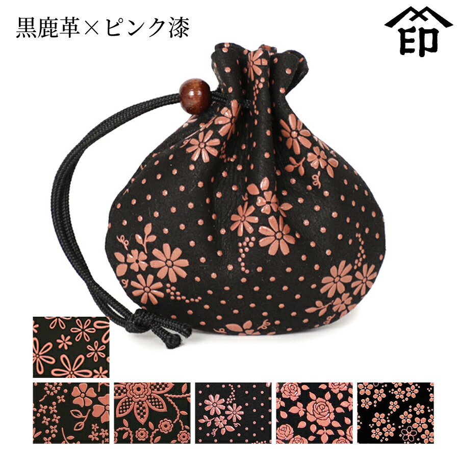 楽天市場】甲州印伝 ≪ 印傳屋 ≫ 3009 ミニ巾着[黒鹿革×白漆