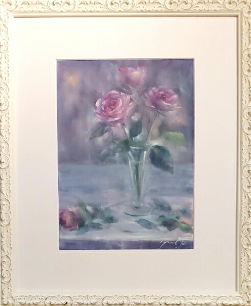 楽天市場】絵画 原画 「朝摘みの薔薇」 水彩/パステル F4 静物画