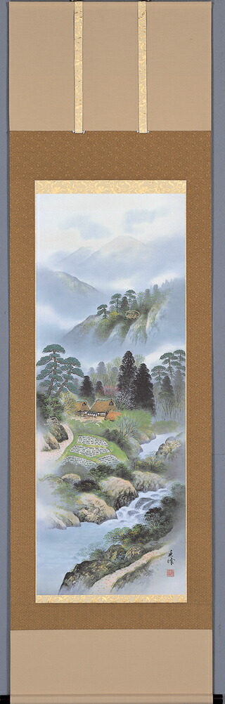 楽天市場】【中古】本物美品長尾梅友の山水図四神相応の掛け軸サイズ