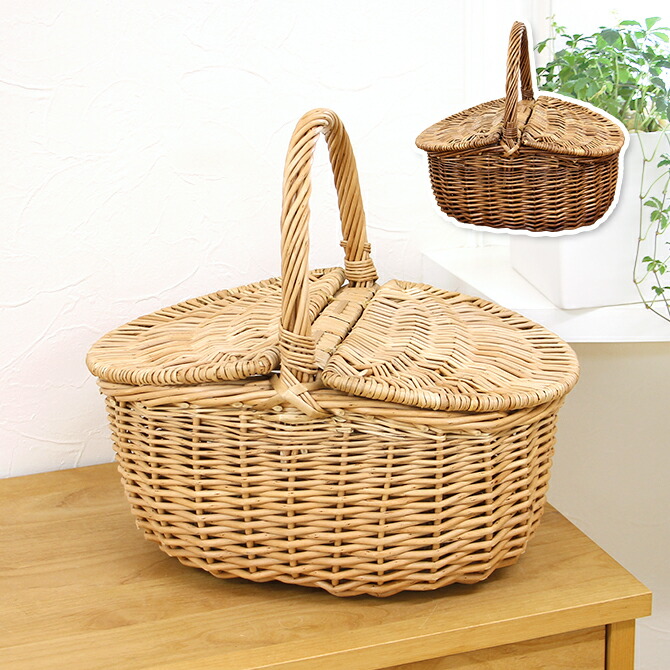 楽天市場】ラタン製 縁編みぽってりワンハンドルバスケット S かご