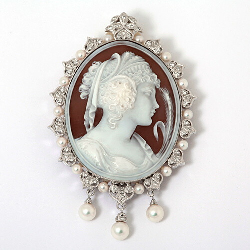 楽天市場】K18 プラチナ ダイヤモンド シェルカメオ ブローチ