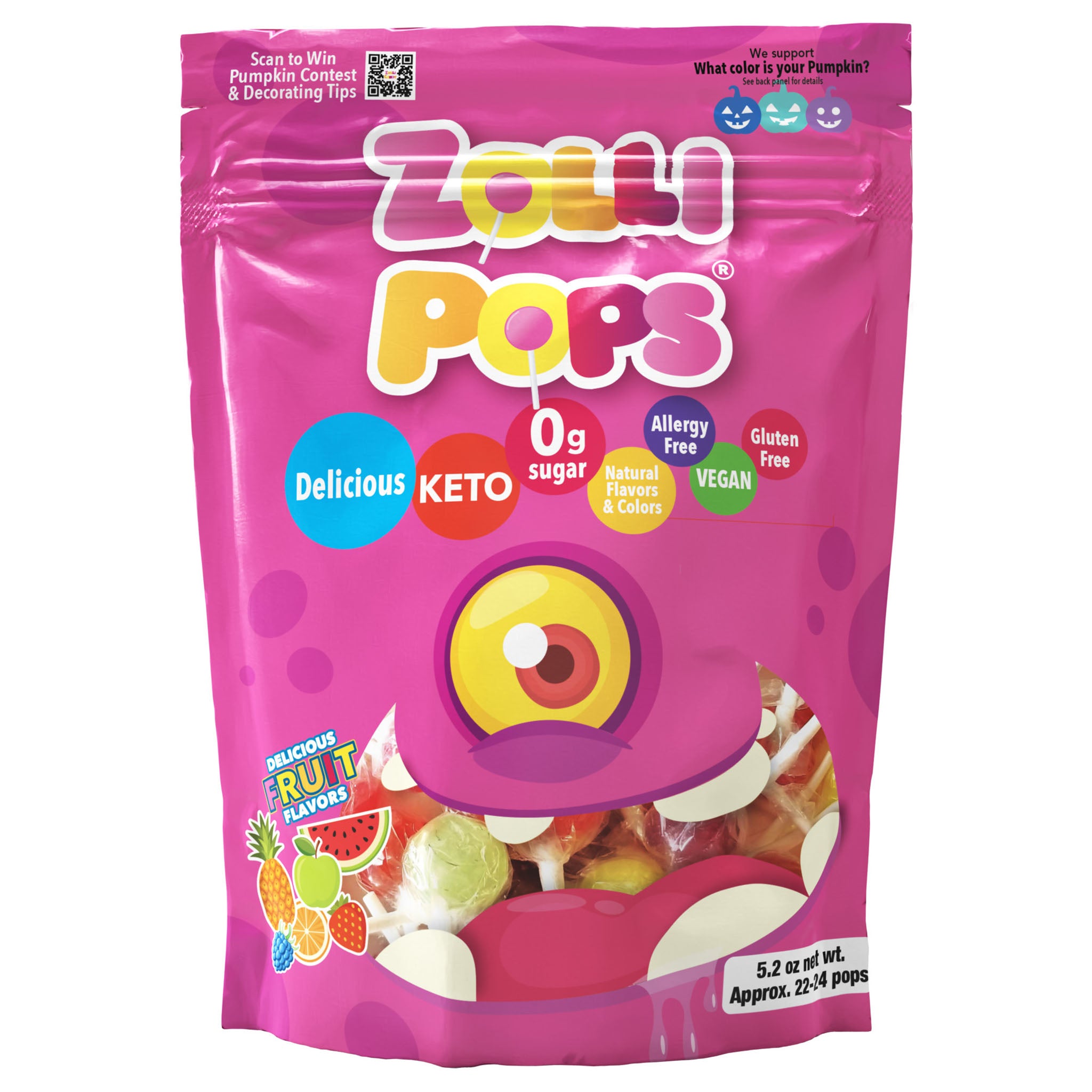 Halloween Zollipopz Sugar Free Lollipops Tropical Fruit 5.2oz