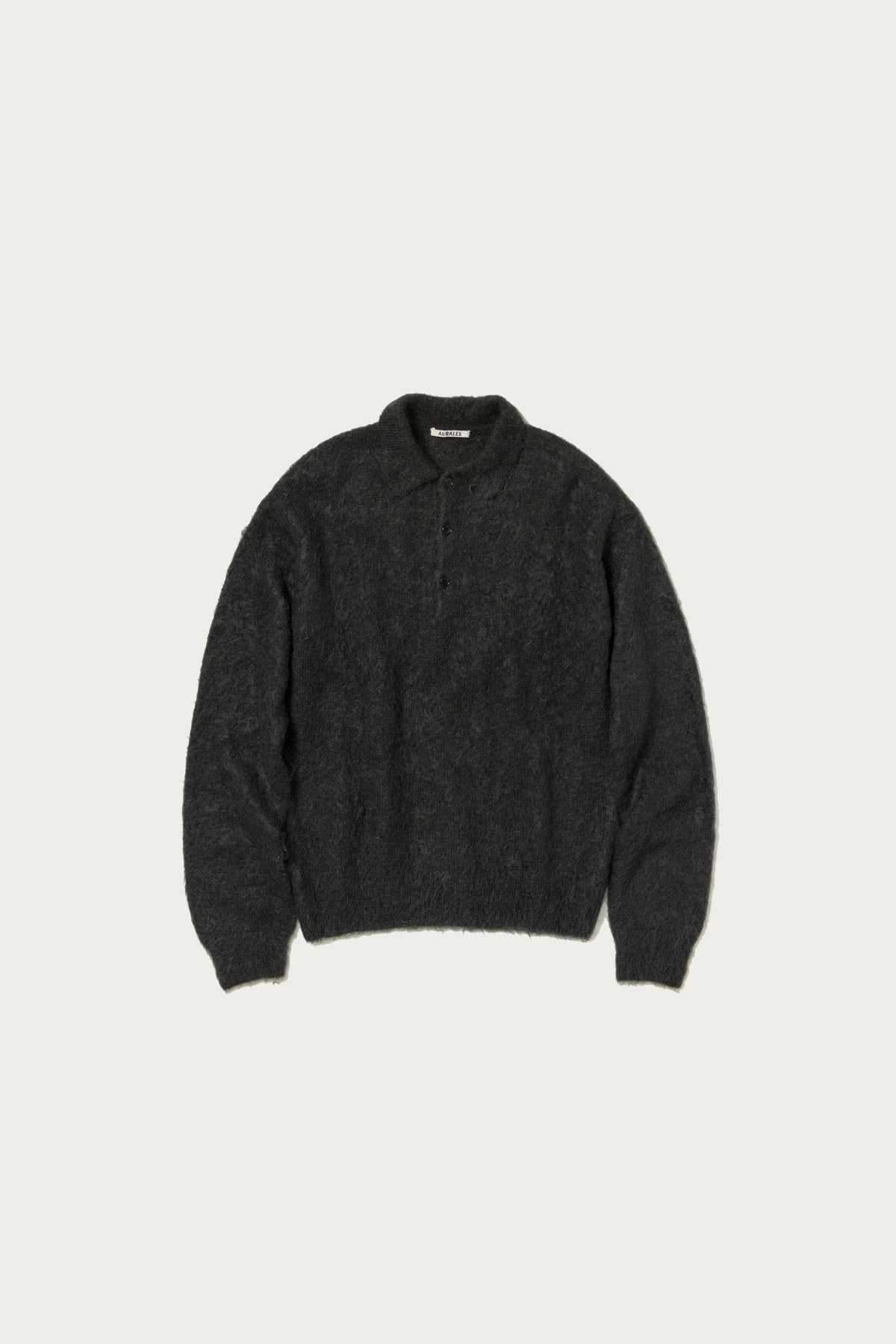 Auralee Brushed Super Kid Mohair Knit Polo | Ink Black | Canoe Club