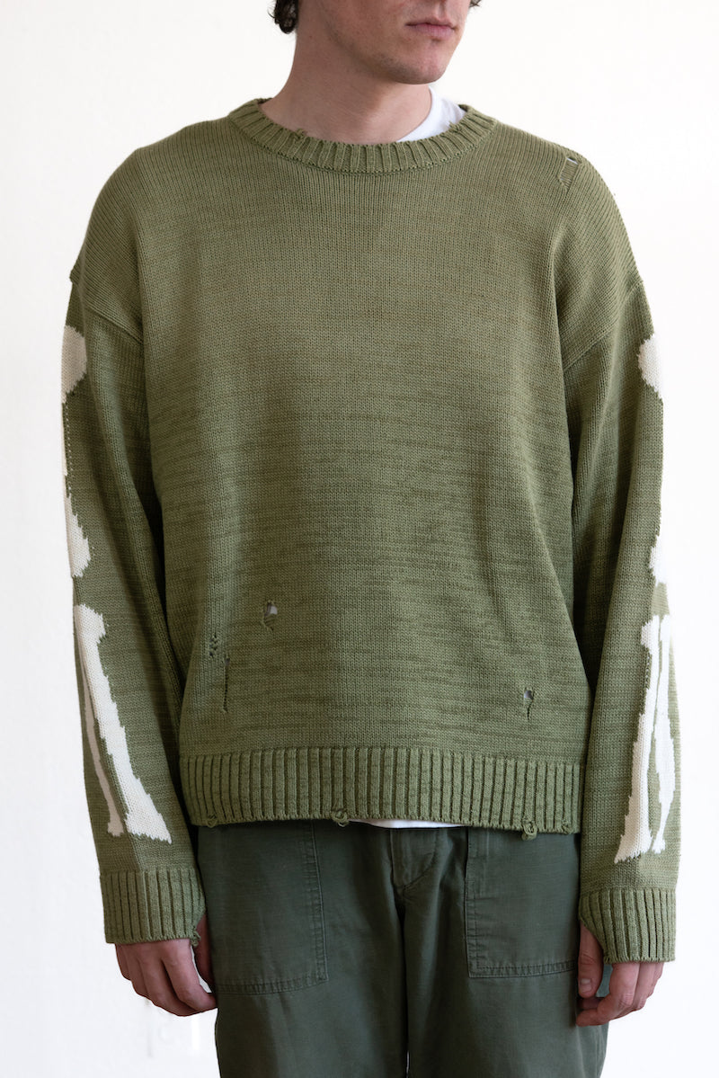 Kapital 5G Cotton Knit BONE Crew Sweater | Khaki | Canoe Club