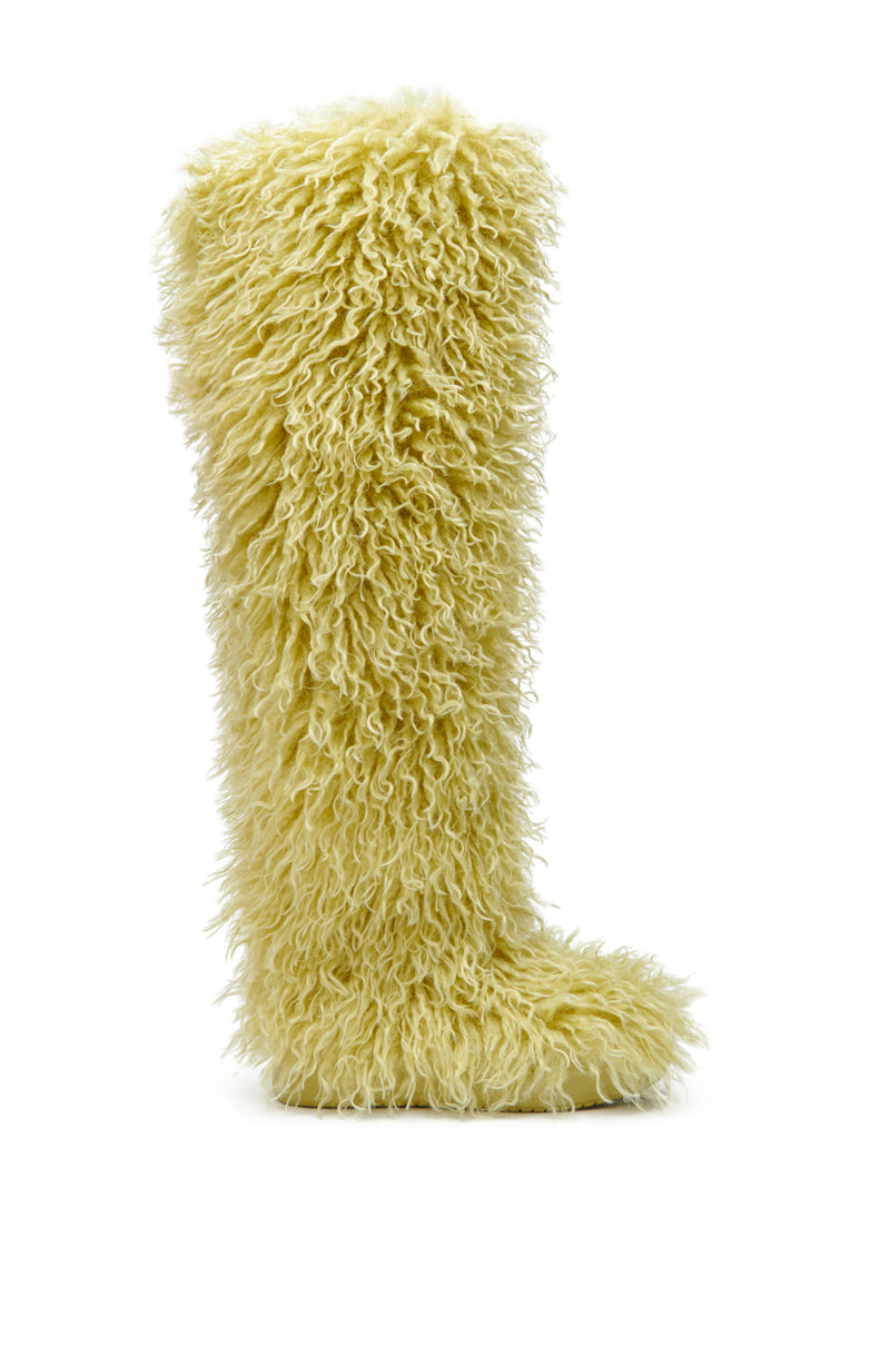 AZALEA WANG TEMPLETON LIME FAUX POODLE FUR OVER THE KNEE BOOT – AKIRA