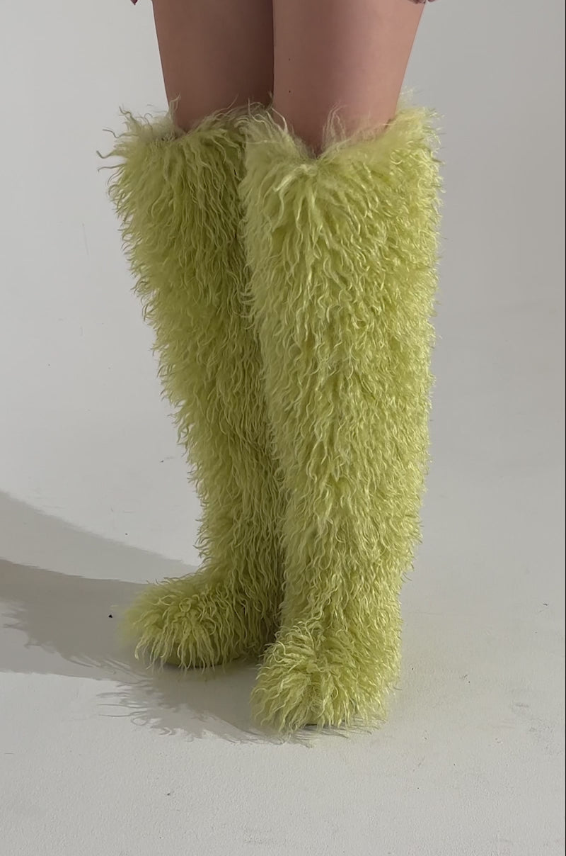 AZALEA WANG TEMPLETON LIME FAUX POODLE FUR OVER THE KNEE BOOT – AKIRA