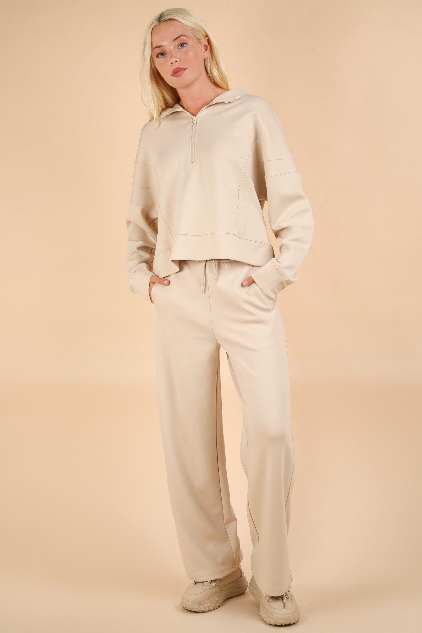 Oversized Knit Loungewear Top & Pants Set - Ecru – Knock Knock