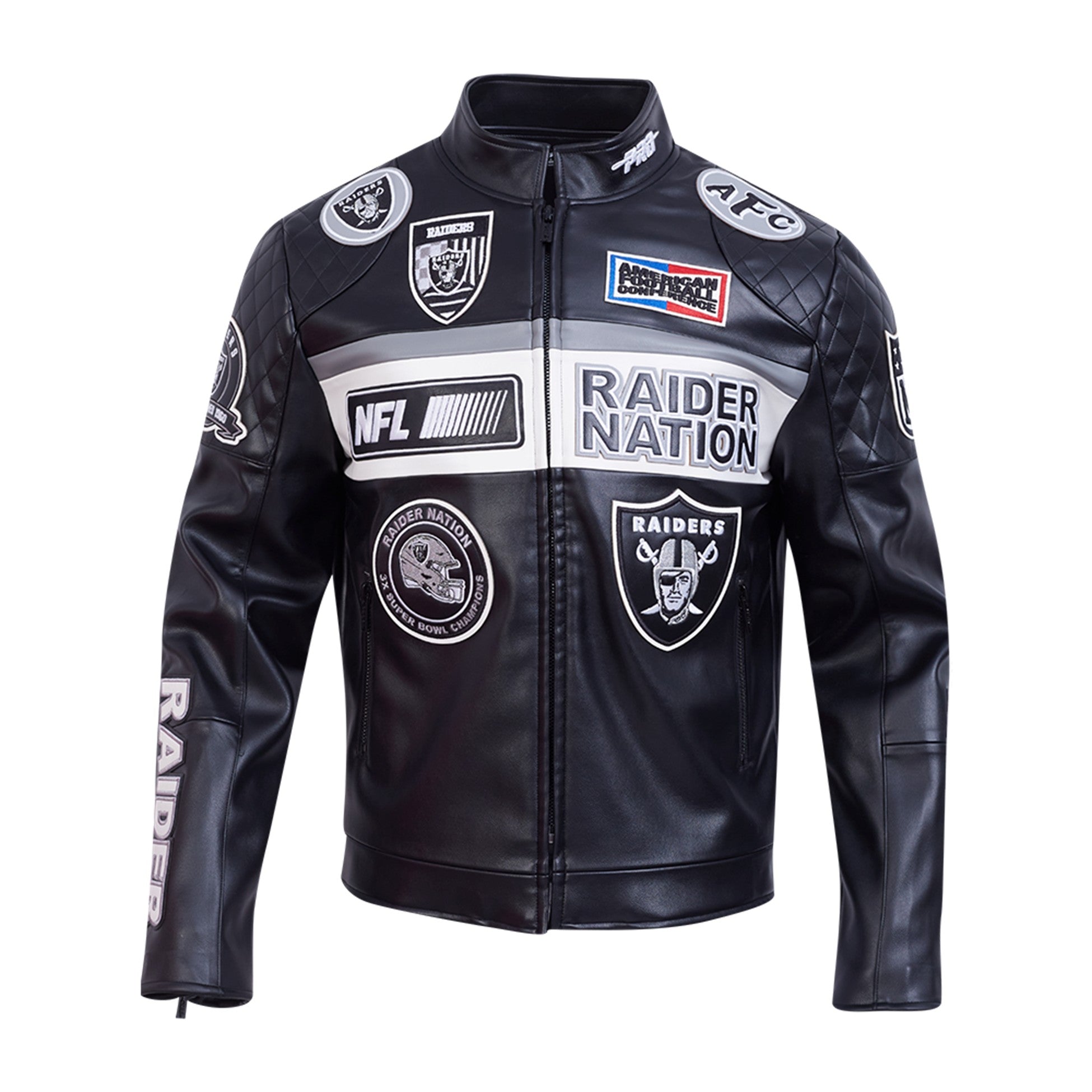 MENS PRO STANDARD LAS VEGAS RAIDERS MOTO JACKET (BLACK/WHITE)