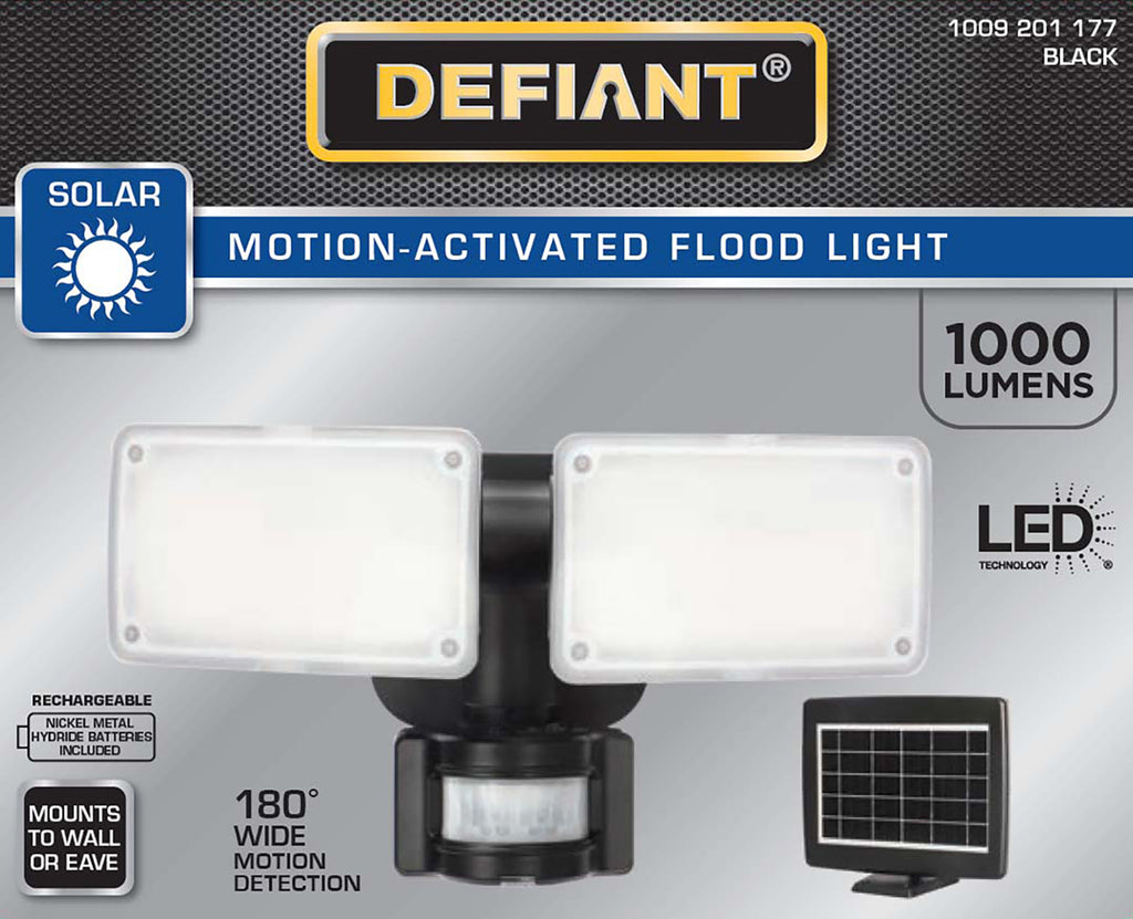 180-Degree Black Motion Activated Solar Powered Outdoor 2-Head LED