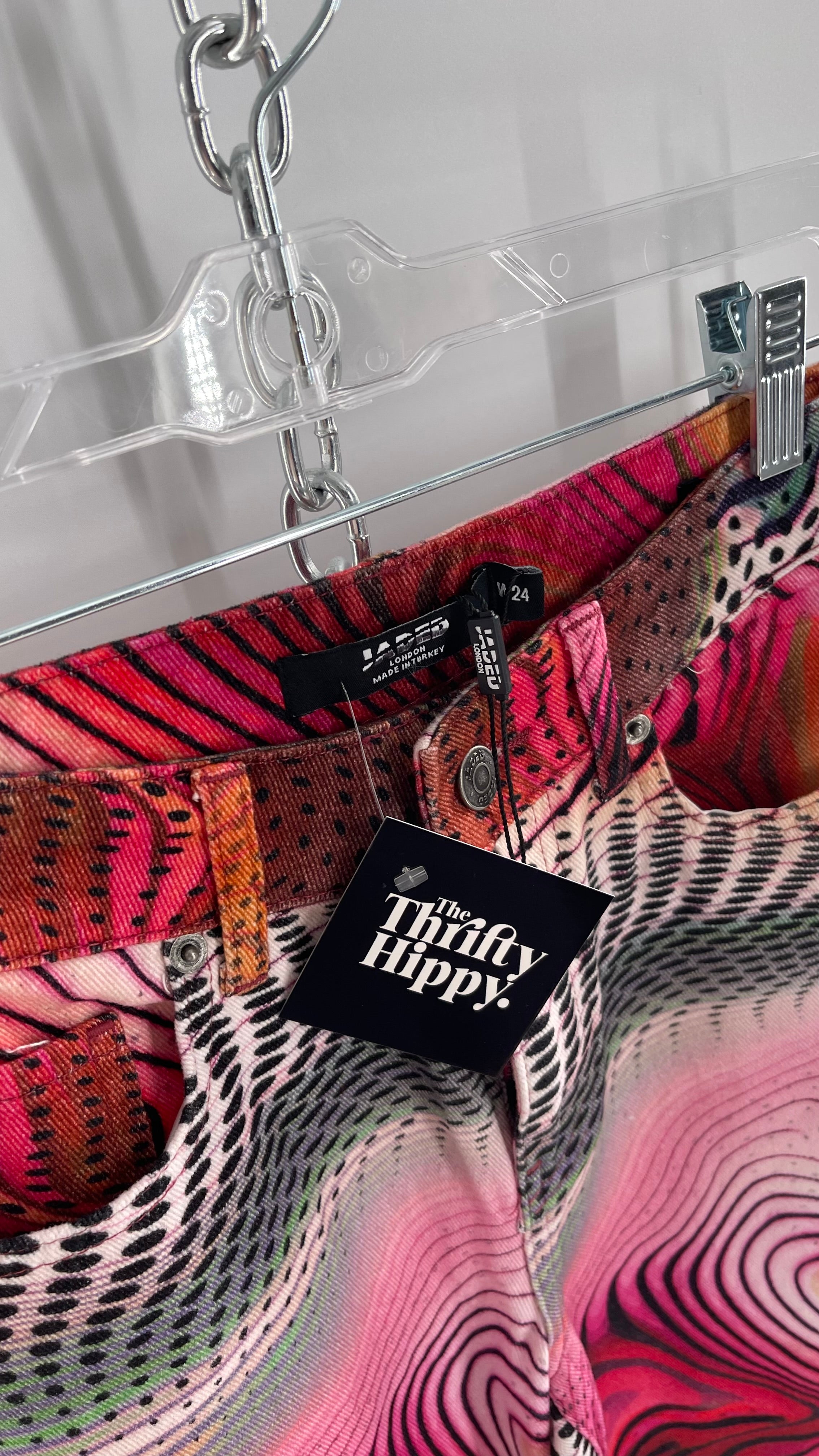 Jaded London Wavy Psychedelic Patterned Jeans Pink/Orange/Black