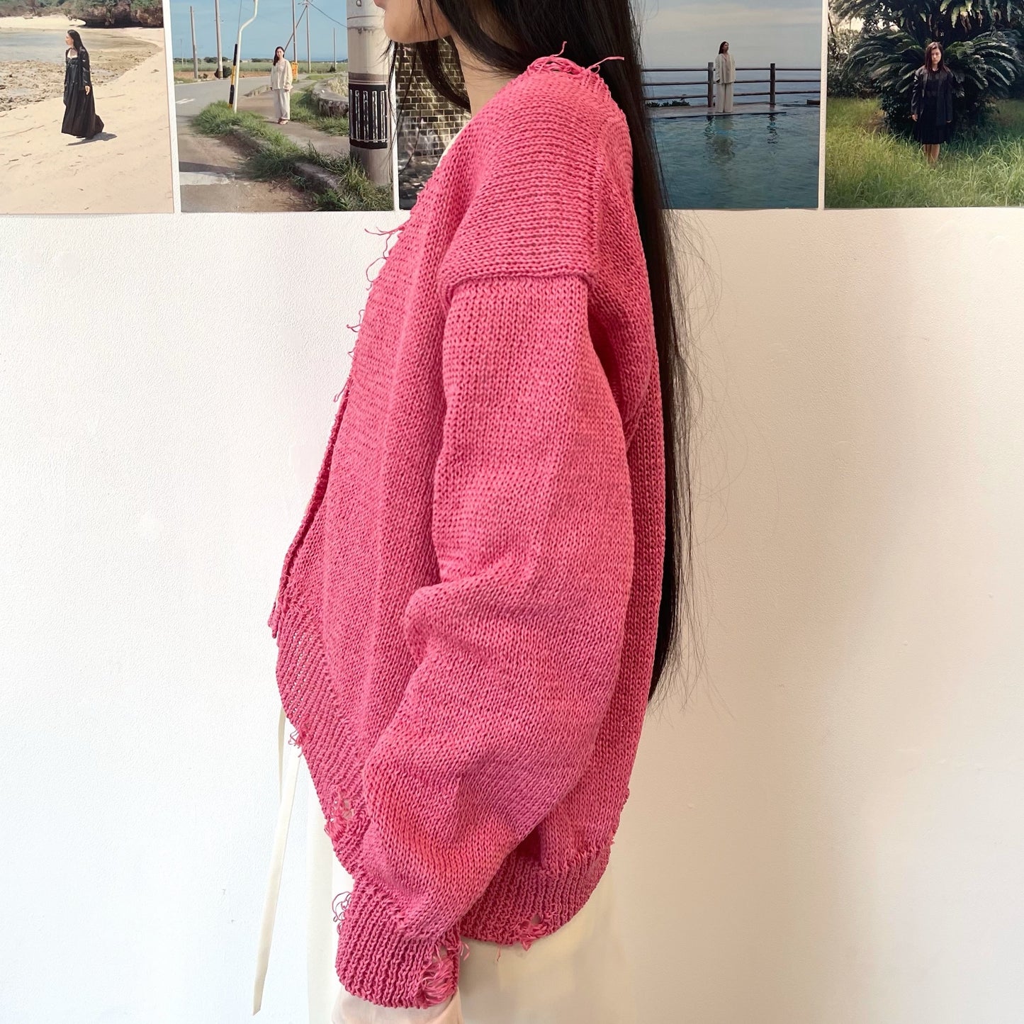 SHEEP別注】Grunge airy knit cardigan / PINK / ニットカーディガン