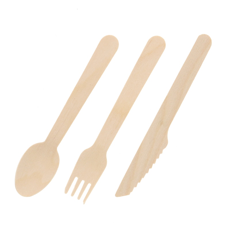 アサヒグリーン 木製160mm 3点 スプーン・フォーク・ナイフセット 未晒