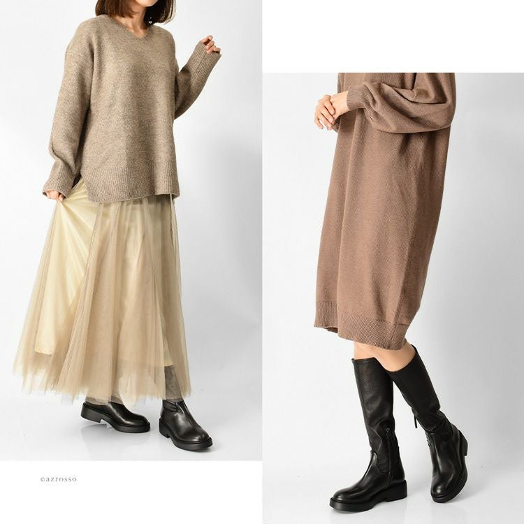 イタリア製 ロングブーツ レディース 本革 厚底 ラウンドトゥ