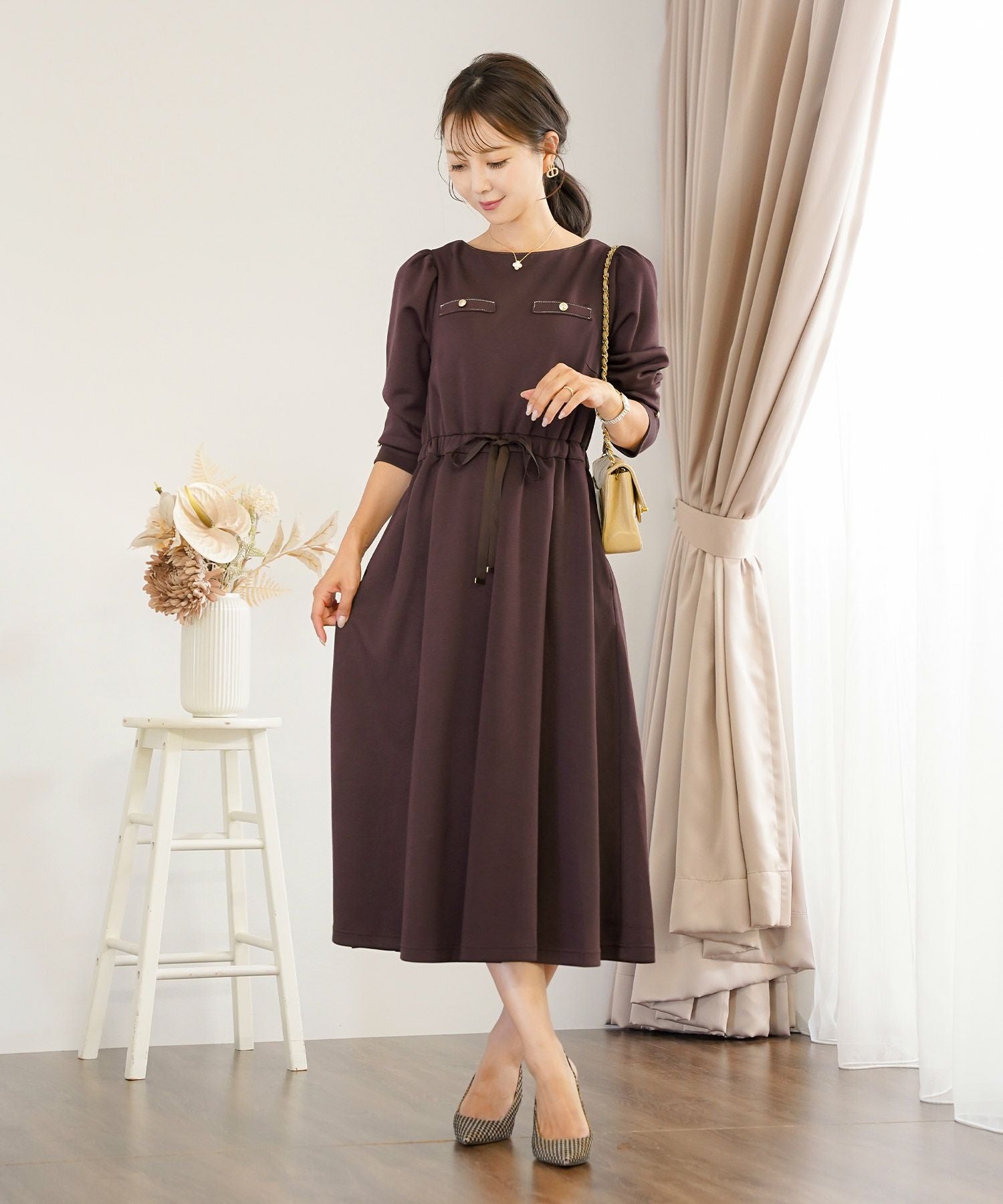 ウエストリボン ダンボールニット クラシカル ワンピース le reve