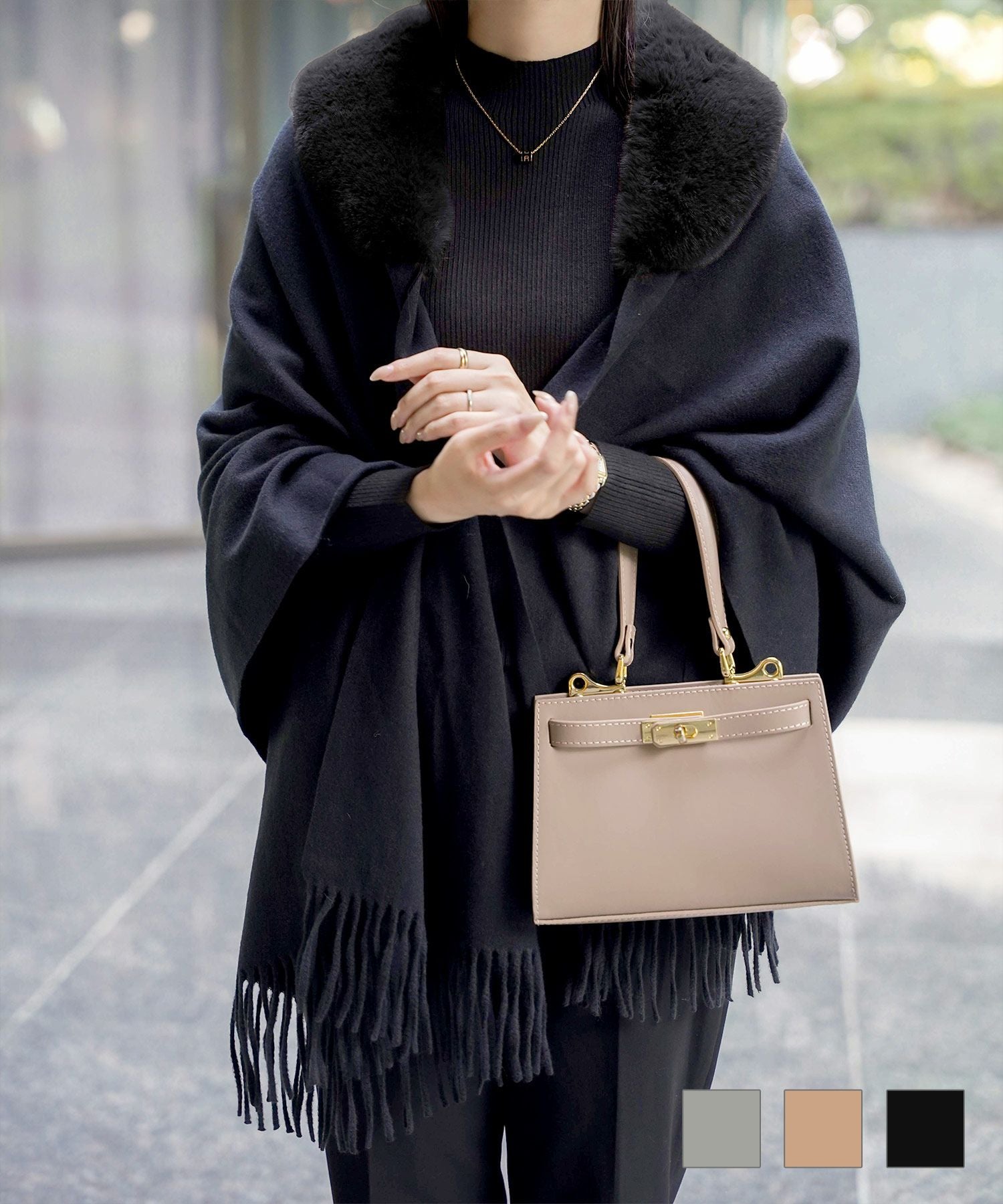 ファー 襟付き ショール HUIT 全3色｜hit986-0331【3】 - マフラー