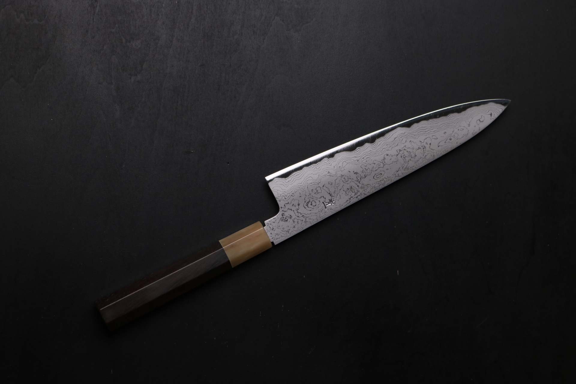 白鷺 牛刀 和包丁 墨流 (ダマスカス) 青一鋼 黒檀八角水牛 7寸