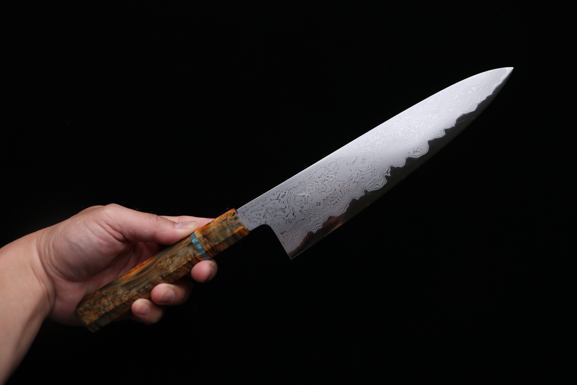 白鷺 牛刀 和包丁 墨流 (ダマスカス) 青一鋼 スタビライズド ウッド