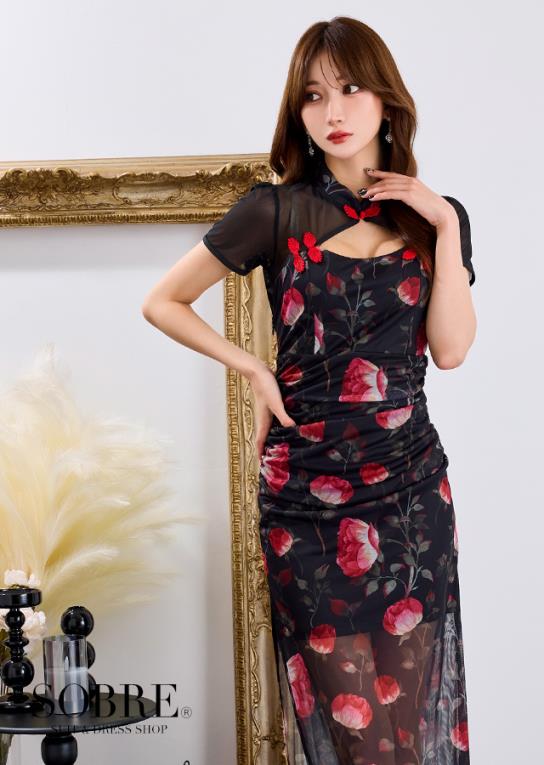 シアーブルームロングチャイナドレス | キャバドレス・ミニドレス