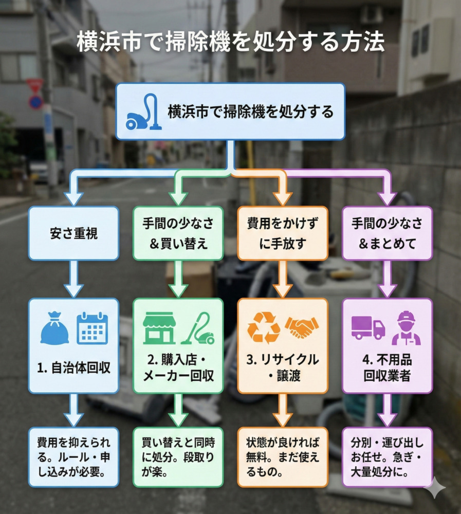 横浜市の掃除機処分方法｜費用・持ち込み・無料回収の注意点を解説