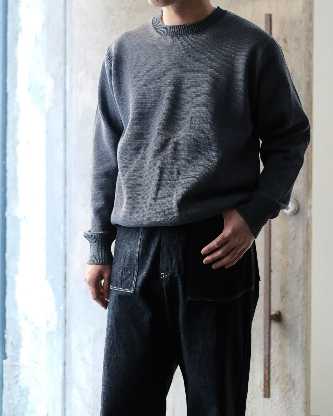 Mil Crewneck Knit col.Dust Blue - Sleepy PEOPLE | スリーピーピープル