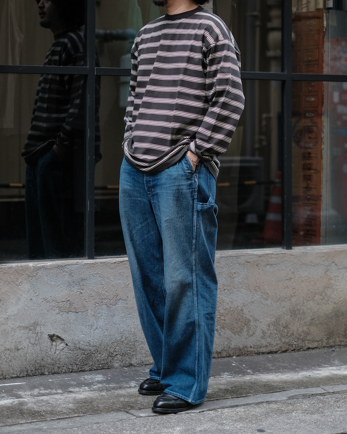 BORDER LONG SLEEVE TOP col.Graphite × Yellow - Sleepy PEOPLE