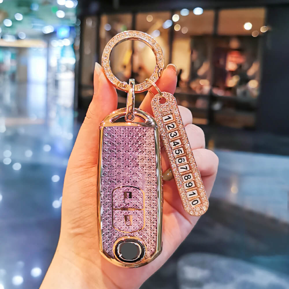 マツダ】スワロフスキー風ビジューキーリング＆ナンバープレート付