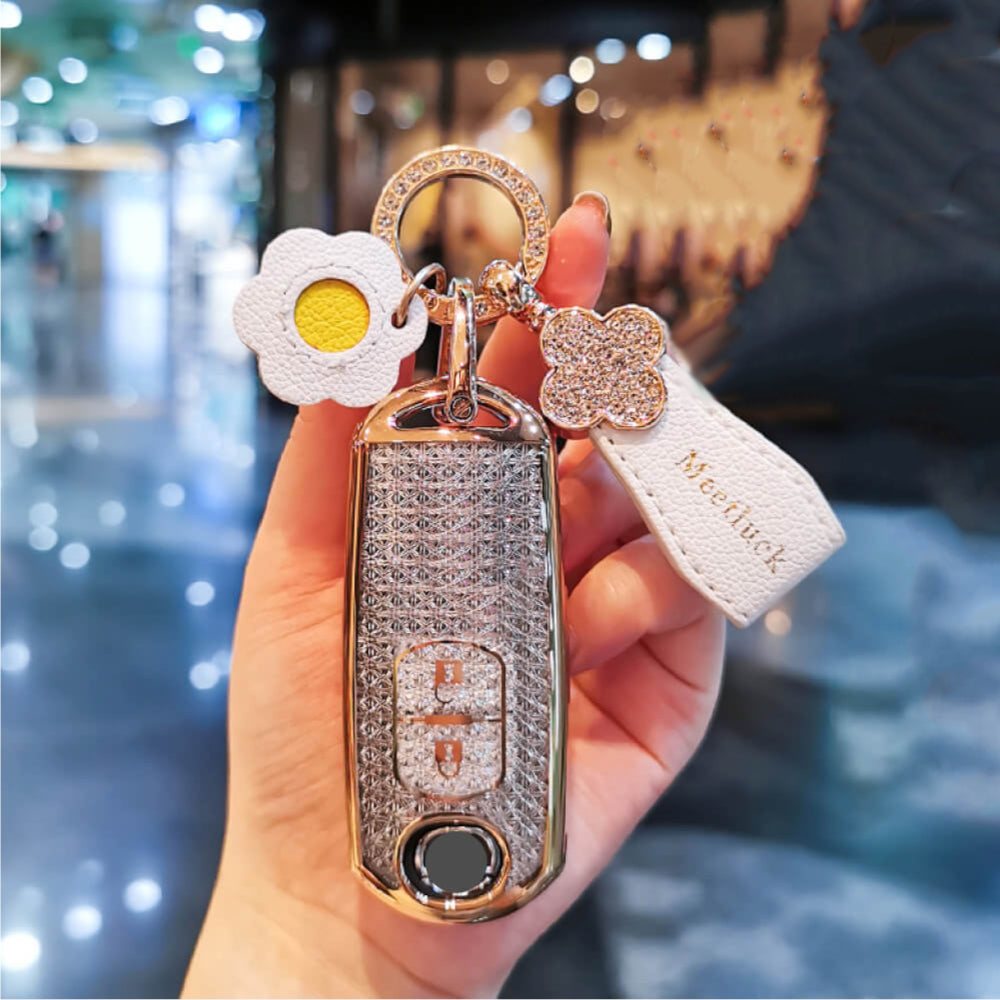 マツダ】ビジューキーリング＆フラワーチャーム付 スマートキーケース