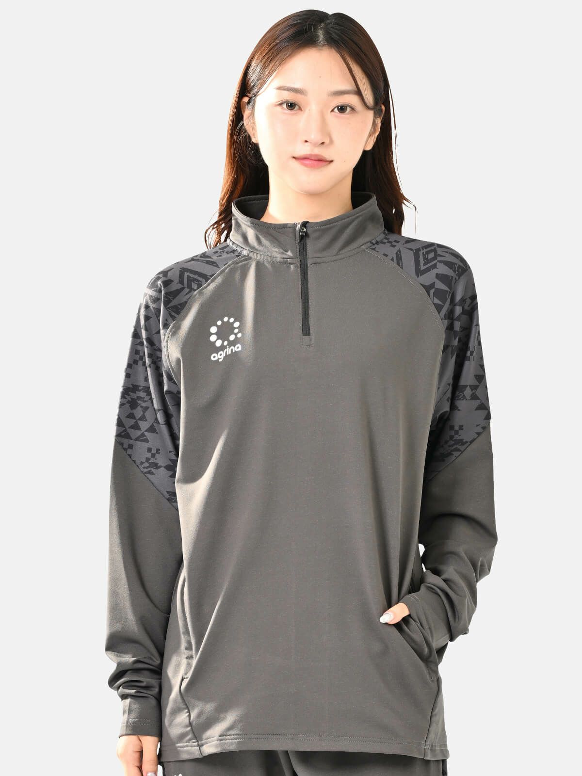 ルシアトライバルデザイン切替ハーフジップスタンドカラージャージ